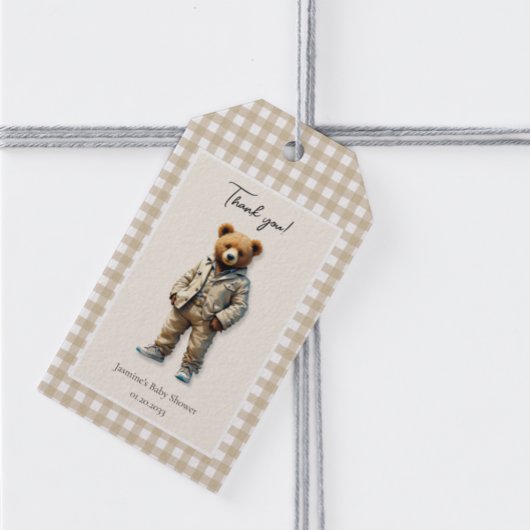  Teddy neutraal Baby shower Cadeaulabel