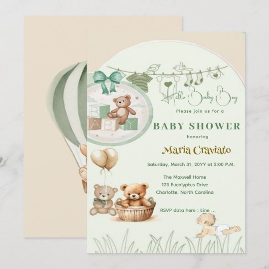 Teddy Picnic Baby shower uitnodiging (Voorkant / Achterkant)