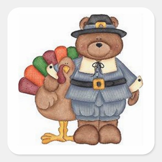 Teddy Pilgrim en Turkije Vierkante Sticker (Voorkant)