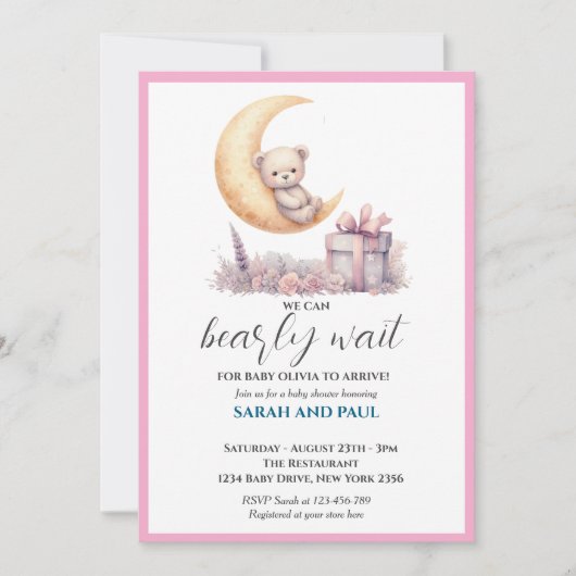 Teddy Pink Bear We Can Bearly Wait Kaart (Voorkant)