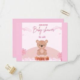 Teddy Pink Beer Girl wacht op baby shower uitnodig Uitnodiging Briefkaart