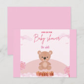Teddy Pink Beer Girl wacht op baby shower uitnodig Uitnodiging Briefkaart (Voorkant / Achterkant)