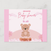 Teddy Pink Beer Girl wacht op baby shower uitnodig Uitnodiging Briefkaart (Voorkant)