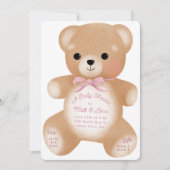 Teddy Pink Bow-Baby shower Kaart (Voorkant)