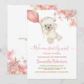 Teddy Polar Beer Pink Balloon Baby shower Kaart (Voorkant / Achterkant)