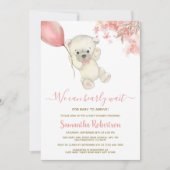 Teddy Polar Beer Pink Balloon Baby shower Kaart (Voorkant)