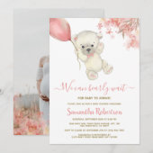 Teddy Polar Beer Pink Balloon Baby shower Kaart (Voorkant / Achterkant)