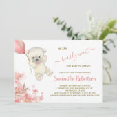 Teddy Polar Beer Pink Balloon Baby shower Kaart (Staand voorkant)