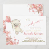 Teddy Polar Beer Pink Balloon Baby shower Kaart (Voorkant / Achterkant)