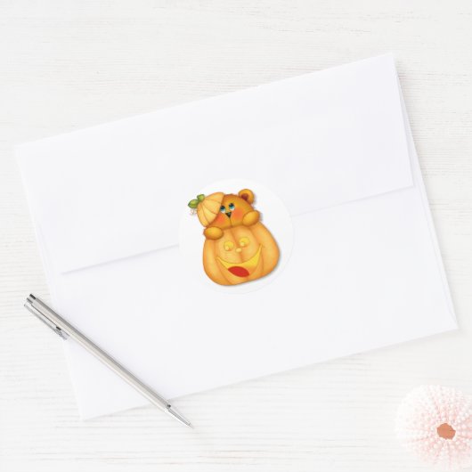 Teddy Pumpkin Ronde Sticker (Envelop)