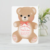 Teddy Red Bow-Baby shower Kaart (Staand voorkant)