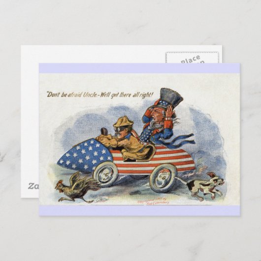 Teddy Roosevelt en oom Sam in Patriottische Auto Briefkaart (Voorkant / Achterkant)