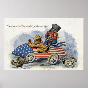 Teddy Roosevelt en oom Sam in Patriottische Auto Poster