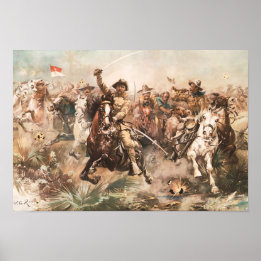 Teddy Roosevelt en The Rough Riders Charging Poster