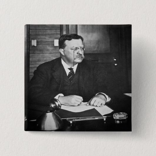 Teddy Roosevelt op het werk in 1912 Vierkante Button 5,1 Cm (Voorkant)