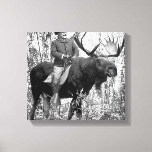 Teddy Roosevelt Riding Bull Moose Canvas Afdruk (Voorkant)