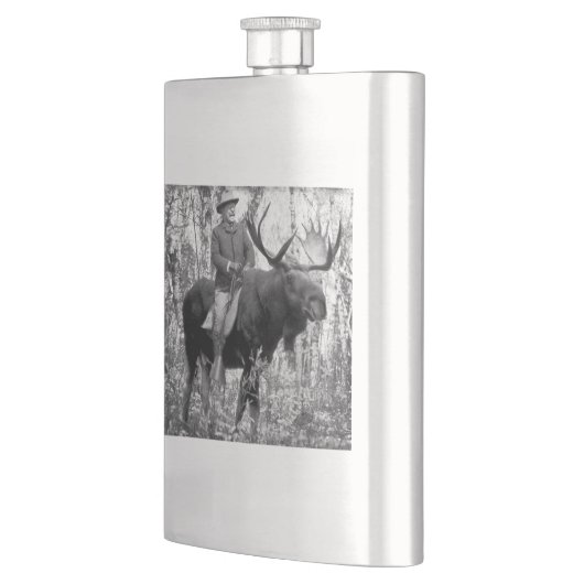 Teddy Roosevelt Riding Bull Moose Heupfles (Links)