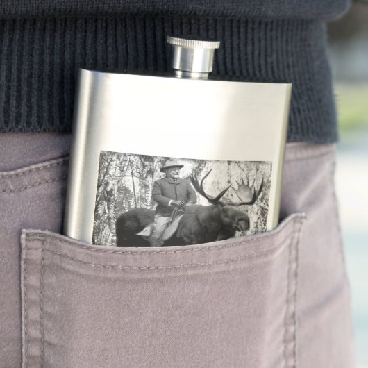 Teddy Roosevelt Riding Bull Moose Heupfles (Voorbeeld)