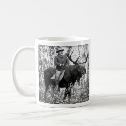 Teddy Roosevelt Riding Bull Moose Koffiemok (Links)