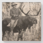 Teddy Roosevelt Riding Bull Moose Stenen Onderzetter (Voorkant)