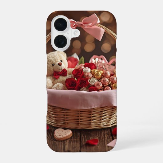 Teddy Rose Basket Romantic Valentine Aesthetic iPhone 16 Hoesje (Achterkant)
