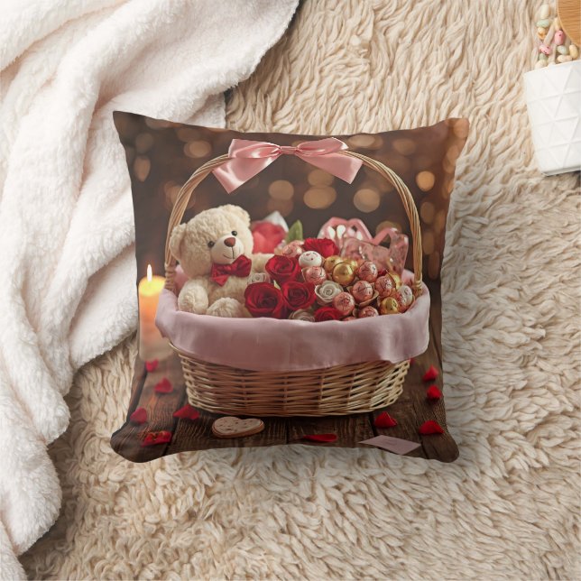 Teddy Rose Basket Romantic Valentine Decorative Kussen (Deken)