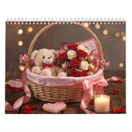 Teddy Rose Basket Romantic Valentine Desk  Kalender
