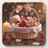 Teddy Rose Basket Romantic Valentine Heart Drink Bier Onderzetter (Voorkant)
