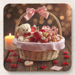 Teddy Rose Basket Romantic Valentine Heart Drink Bier Onderzetter