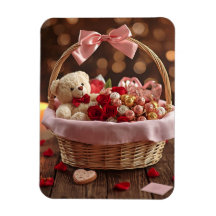 Teddy Rose Basket Romantic Valentine Heart Fridge
