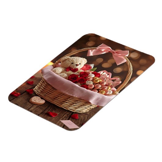 Teddy Rose Basket Romantic Valentine Heart Fridge Magneet (Linkerzijde)