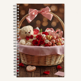 Teddy Rose Basket Romantic Valentine Love Story  Notitieboek