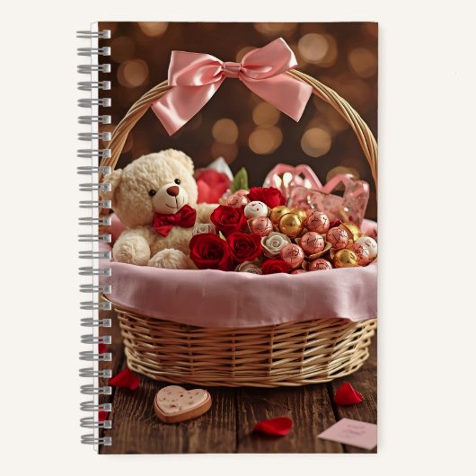 Teddy Rose Basket Romantic Valentine Love Story  Notitieboek (Voorkant)