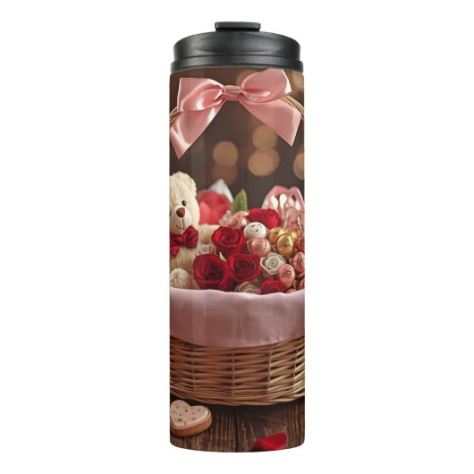 Teddy Rose Basket Romantic Valentine Stainless  Thermosbeker (Voorkant)
