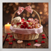 Teddy Rose Basket Romantic Valentine Wall Poster (Voorkant)