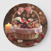 Teddy Rose Basket Romantic Valentines Decorative Grote Klok (Voorkant)