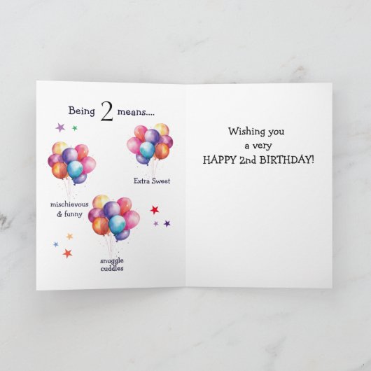 Teddy Roze 2e Verjaardagsballonnen Kaart (Binnen)