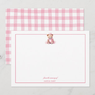 Teddy Roze beer Zoete Baby Shower notitiekaart Notitiekaartje