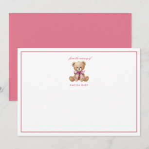 Teddy Roze beer Zoete Baby Shower notitiekaart Notitiekaartje