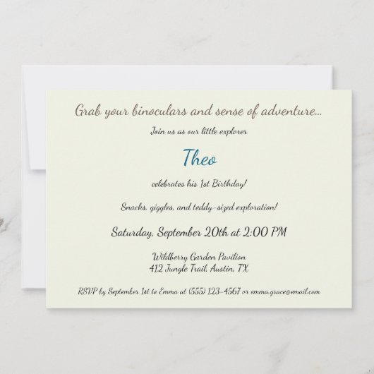 Teddy Safari Explorer – 1e verjaardag Kaart (Achterkant)