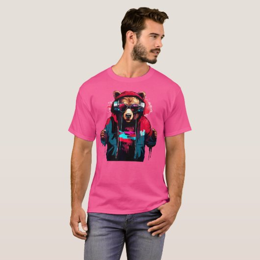 Teddy Techno Beer Muziek T-shirt (Voorkant volledig)