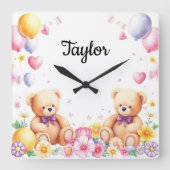 Teddy tijd schattige kinderkamer vierkante klok (Voorkant)