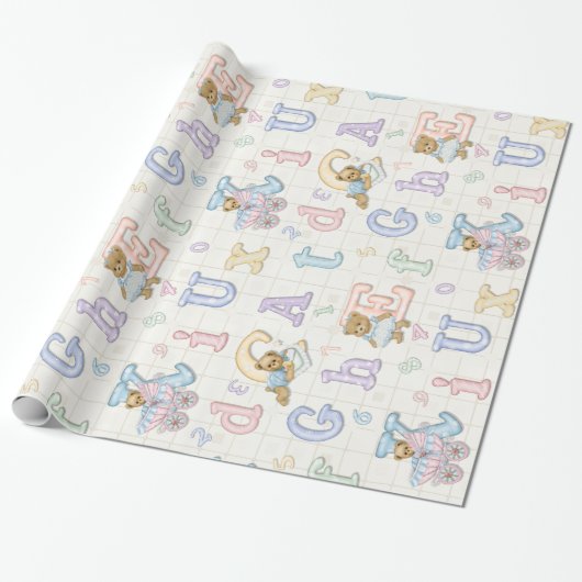 Teddy Tots Pastel Alphabet Cadeaupapier (Uitgerold)