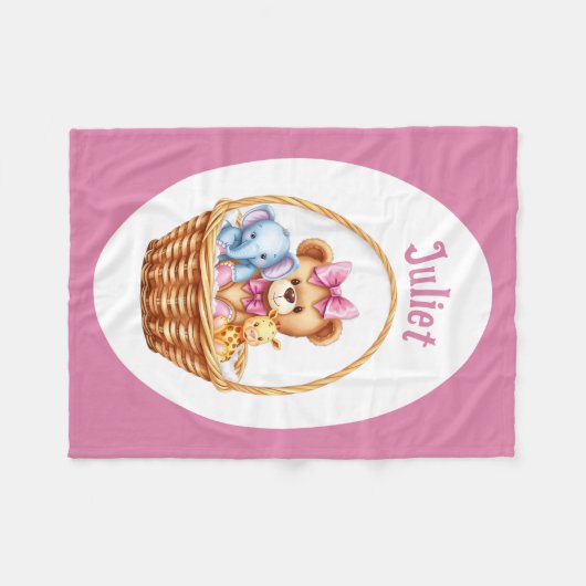 Teddy & vrienden in een mand Fleece Deken (Voorkant (Horizontaal))