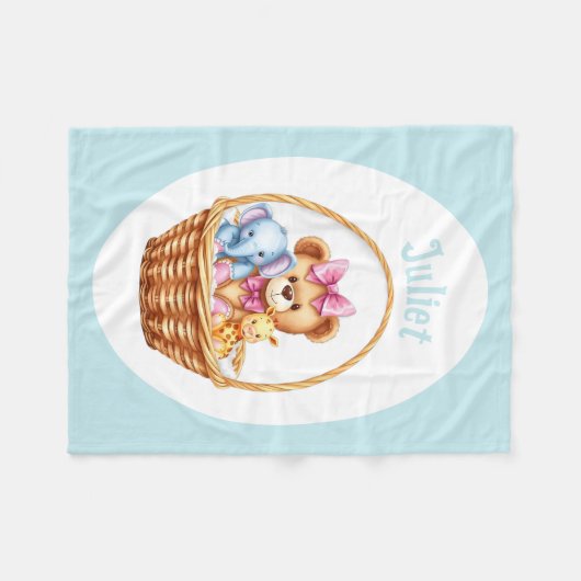 Teddy & vrienden in een mand Fleece Deken (Voorkant (Horizontaal))