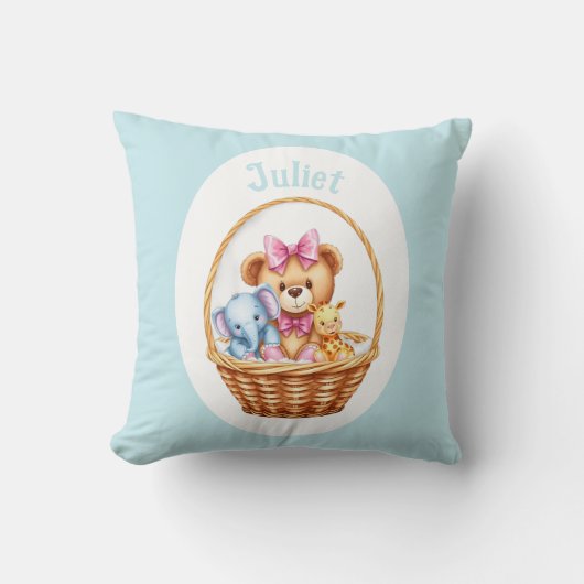 Teddy & vrienden in een mandje kussen (Voorkant)