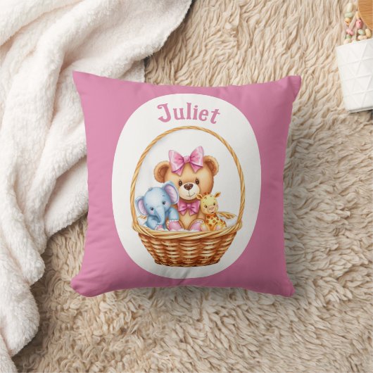 Teddy & vrienden in een mandje kussen (Deken)