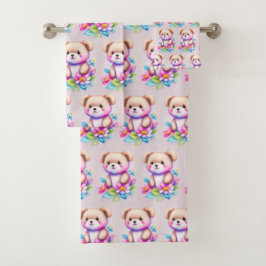 Teddybär Wasserfarben Pastell Bad Handdoek
