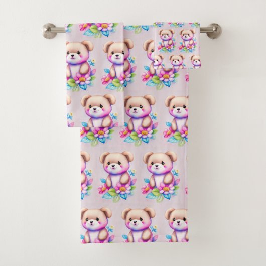 Teddybär Wasserfarben Pastell Bad Handdoek (Insitu)