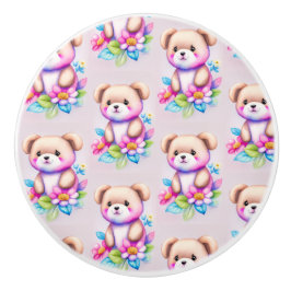 Teddybär Wasserfarben Pastell Keramische Knop